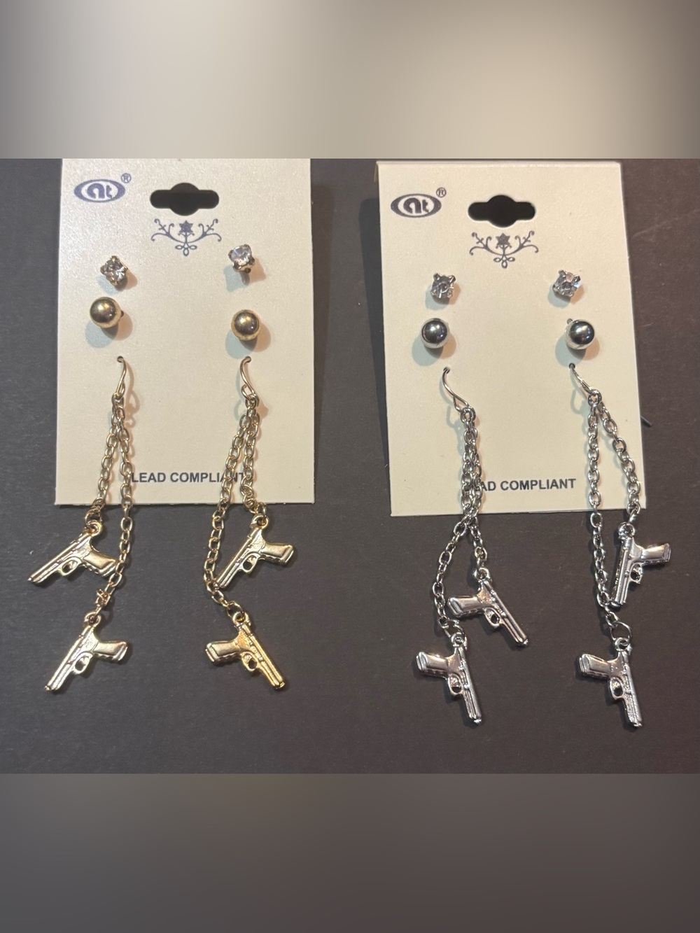 $5 ea. Gun Charm Dangle Earrings - Gold or Silver Set - Your Pick